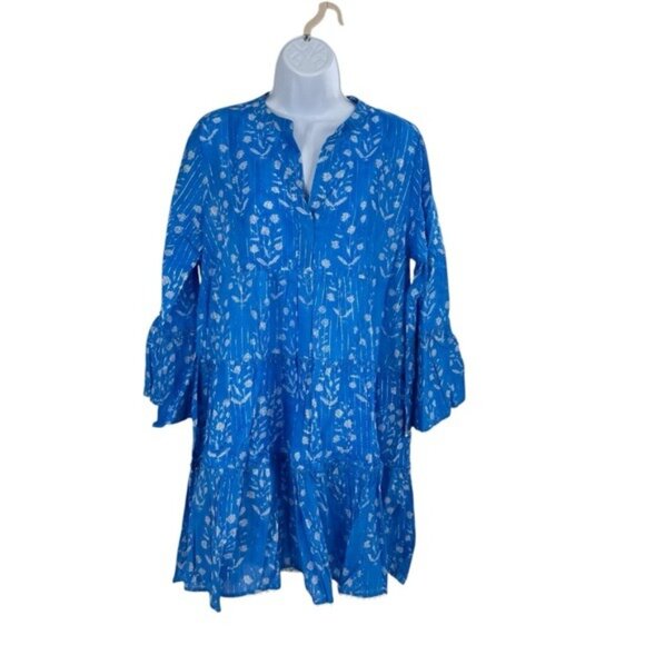 Juliet Dunn NEW Sapphire Small Flower Lurex Flared Sleeve Mini Dress Size M - Picture 4 of 12